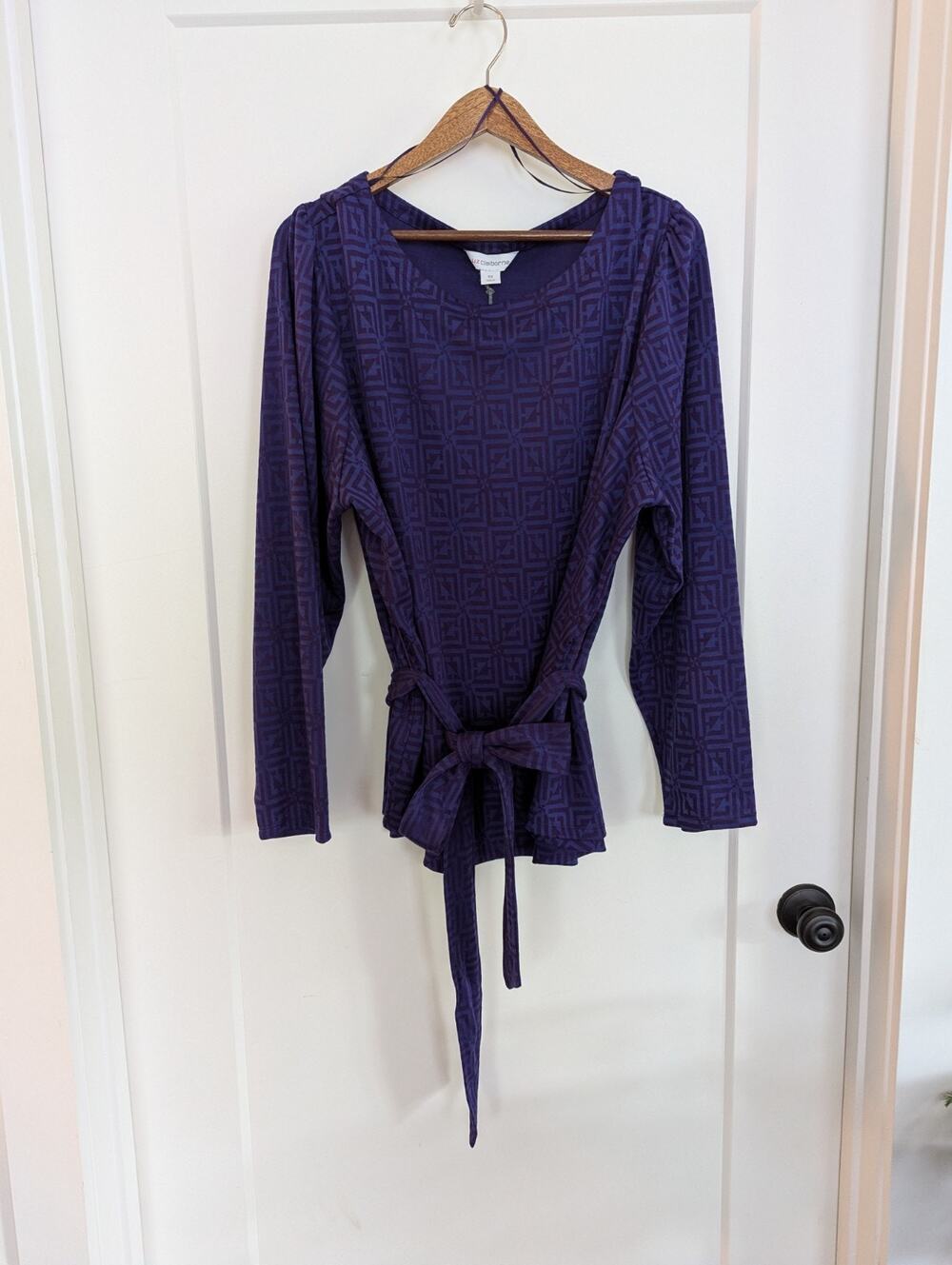 Liz Claiborne 3X Purple Pullover Tunic W/Belt Geometric Print NWT Career